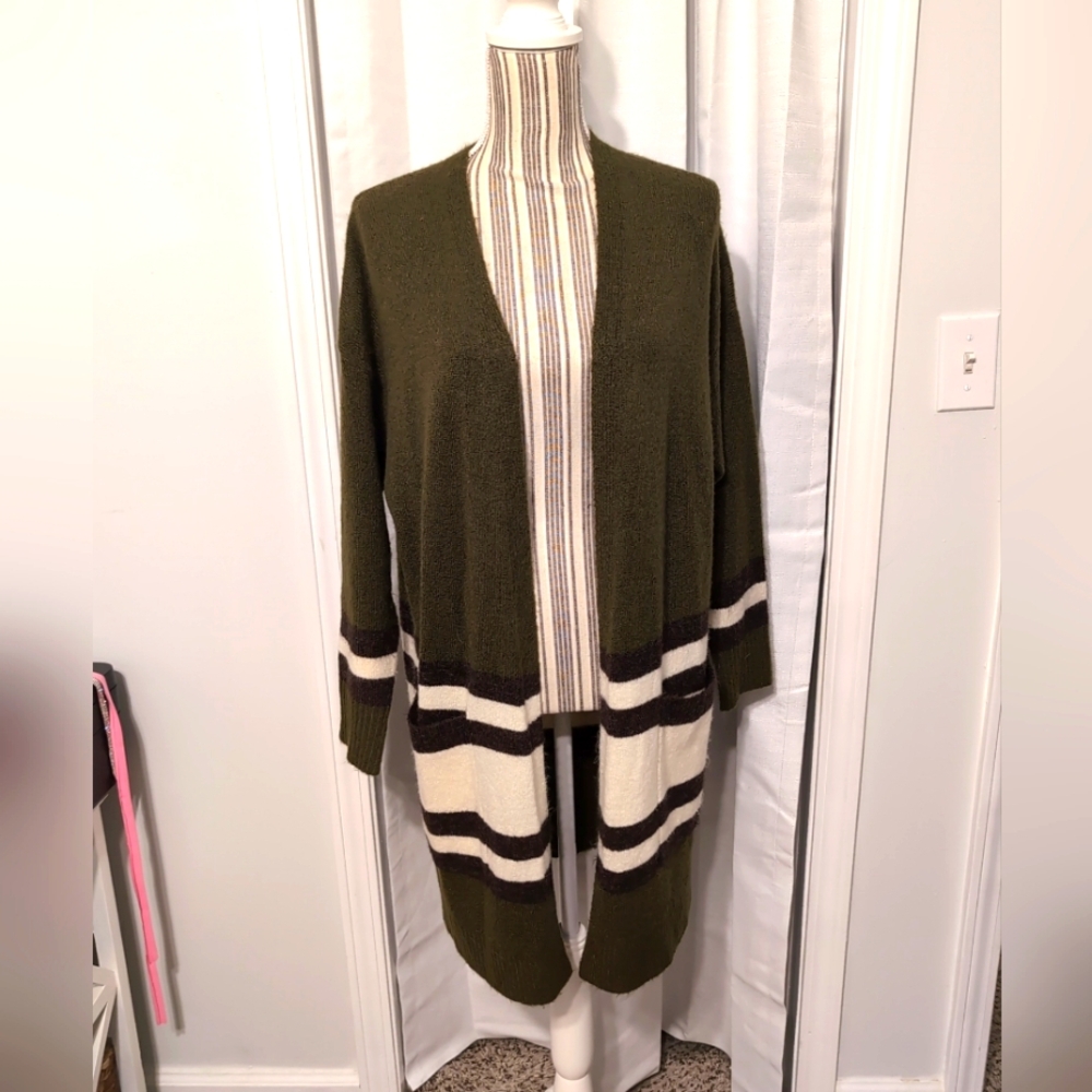 Dreamers Women's Khaki/Beige Open Front Long Line Cardigan Sweater S/M